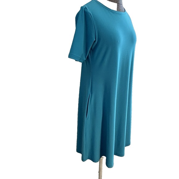 Sympli Womens Trapeze Dress Sz 4 Aqua Blue Pockets Lagenlook Flowy Stretch Artsy - Picture 3 of 11